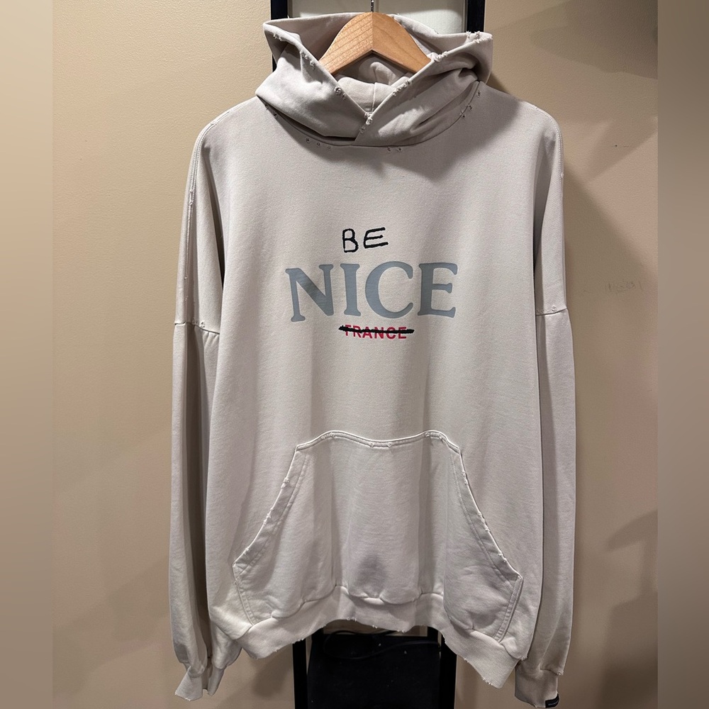 Balenciaga “Be Nice” Light Biege 2023 Distressed Hoodie